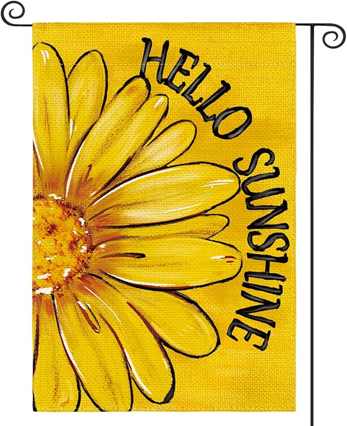 AVOIN colorlife Hello Sunshine Garden Flag 12x18 Inch Double Sided Outside, Summer Spring Floral Daisy Yard Outdoor Flag Yellow