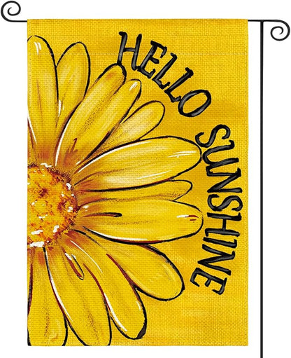 AVOIN colorlife Hello Sunshine Garden Flag 12x18 Inch Double Sided Outside, Summer Spring Floral Daisy Yard Outdoor Flag Yellow