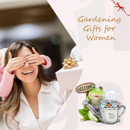 Solar Garden Outdoor Statues Frog Statues with Solar Light, Outdoor Mushroom Frog Figurines Decorations Yard Decor for Patio Balcony Lawn Ornament, Unique Housewarming Gifts for Women