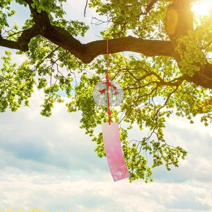 PartyKindom Japanese Glass Wind Chime - Hand-Painted Furin Bell for Outdoor Garden, Patio and Home Decor - Aesthetic Zen Hanging Ornament for Summer Festival, Cherry Blossom Pattern