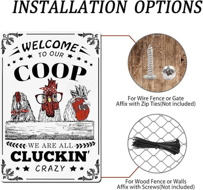 Chicken Signs 2 Pack-Metal Chicken Signs for Coop Funny Outdoor,Chicken Sign Decor for Farm Yard Fence 12x8inch