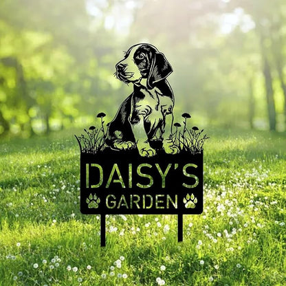 Custom English Coonhound Dog Metal Memorial Garden Stake Personalized Pet Grave Marker Name Sign Remembrance Stake Decor Sympathy Dog Loss,Outdoor Statues for Yard Garden Lawn Patio Pathway Grave.