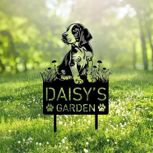 Custom English Coonhound Dog Metal Memorial Garden Stake Personalized Pet Grave Marker Name Sign Remembrance Stake Decor Sympathy Dog Loss,Outdoor Statues for Yard Garden Lawn Patio Pathway Grave.