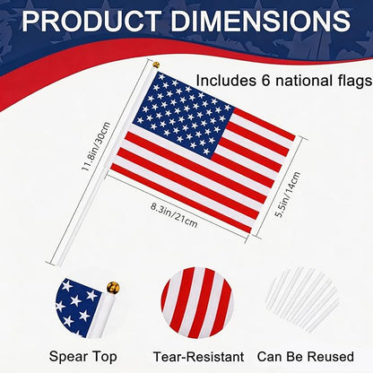 4th of July Decorations Outdoor - 2 Pack 250th Anniversary Patriotic Porch Banners with 6 USA Hand Flags, 1776-2026 Semiquincentennial Hanging Sign Set for Independence Day Party, Balcony Fence Garden Wall Decor