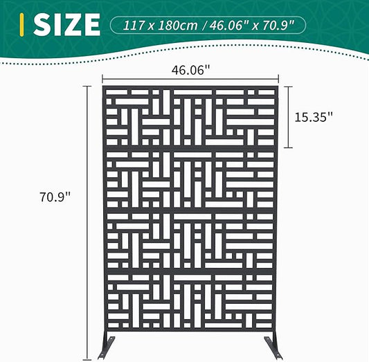 Garveelife Metal Privacy Screen 72" H×47" W for Outdoor Freestanding Decorative Privacy Wall Panels with Stand, Patio Balcony Screens for Outside Divider Deck Porch Garden, 1PC