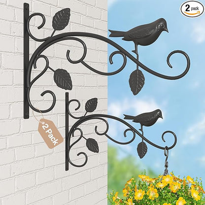 iDavosic.ly Plant Hangers Outdoor 2-Pack, 12 Inch Heavy Duty Iron Wall Brackets for Hanging Plants, Baskets, Bird Feeders, Lanterns, Wind Chimes, Indoor Metal Hooks for Garden Porch Patio, Black