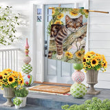 BLKWHT Summer Cat House Flag 28 x 40 Vertical Double Sided Yellow Sunflower Spring Farmhouse Holiday Outside Decorations Burlap Yard Flag BW640-40