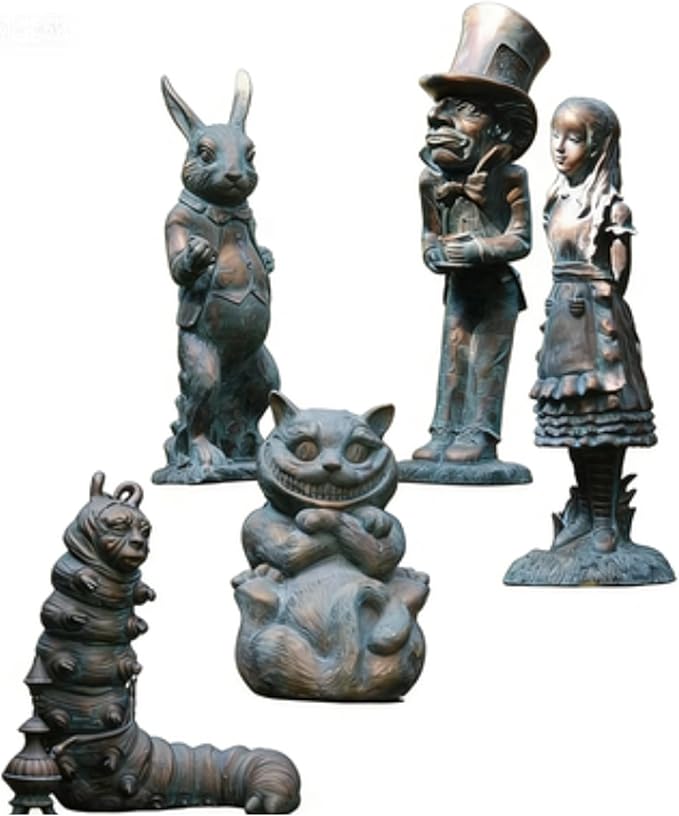 Alice in Wonderland Outdoor Statues 5 PCS Set | Ideal Wonderland Gifts & Party Decor - Durable Resin Figurines for Garden, Patio, Lawn & Indoor Alice in Wonderland Decor