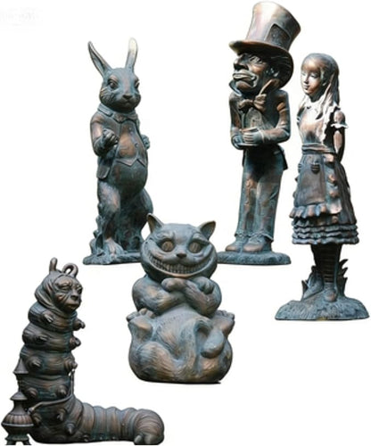 Alice in Wonderland Outdoor Statues 5 PCS Set | Ideal Wonderland Gifts & Party Decor - Durable Resin Figurines for Garden, Patio, Lawn & Indoor Alice in Wonderland Decor