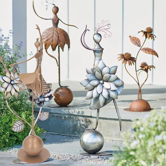 Colorfast Rugged Garden Metal Ballet Dancing Girl Sculpture Ballerina Statue Decorative Ballet Dancer Art Figurine for Yard Lawn