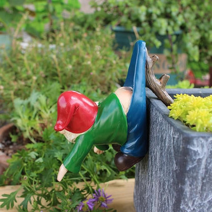Gnome Figure Plant Pot Hanger, Turtle Flower Pot Hugger, Resin Gnome Statue, Funny Pot Huggers for Planters, Cute Climbing Tortoise Flower Pot Hugger, Garden Fence Balcony Patio Yard (GNOME)