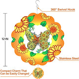 Butterfly Wind Spinners Hanging for Yard and Garden,12 inch 3D Metal Sunflower Outdoor Wind Sculptures Decor Birthday Gifts for Women Mom, Grandma, Gardening for Patio, Lawn, Balcony Porch Decorations