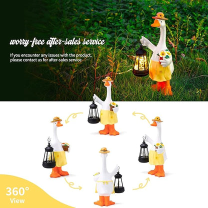 Goose Garden Statues Porch Goose Statues with Solar Lantern Spring Yard Lawn Front Porch Home Outdoor Decoration Duck Mother's Day Easter Christmas Birthday Gifts for Mom Women