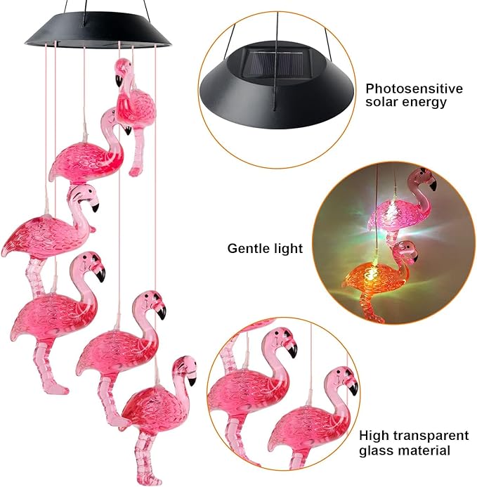 Flamingo Solar Wind Chime, Flamingo Garden Yard Decor, Windchime Outdoor, Flamingo Gifts for Women,Mom，Grandma Christmas, Mother's Day and Thanksgiving Gifts Decor
