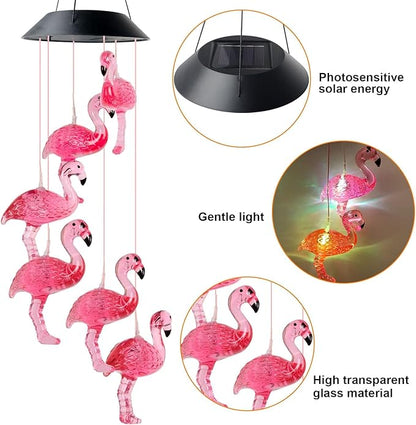 Flamingo Solar Wind Chime, Flamingo Garden Yard Decor, Windchime Outdoor, Flamingo Gifts for Women,Mom，Grandma Christmas, Mother's Day and Thanksgiving Gifts Decor