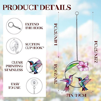 Hummingbird Gifts for Women, Hummingbird Sun Catcher for Window Hanging, for Mom Grandma Bird Lovers, Spring Suncatcher Garden Decor for Indoor Outdoor Windows