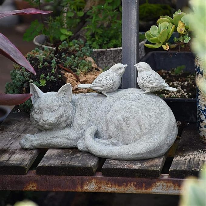 Garden Ornaments Outdoor Garden Animal Statues Cat Sculptures Bird Resin Retro Model Crafts Home Gardening Decoration Outdoor Ornaments Garden Ornaments