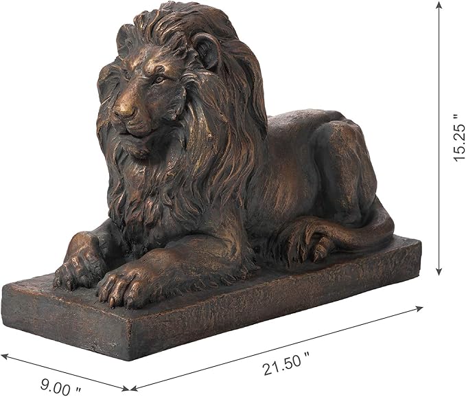 Glitzhome GH20388 Guardian Lion Garden Statue Outdoor Sculpture Decorative, Bronze, 21.75" L x 15.25" H