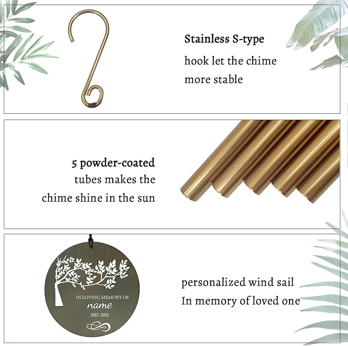 ASTARIN Memorial Tree of Life 36" Wind Chimes, Personalized Name Sympathy Wind Chime, in Memory of Loss Mom Loved One, Large Deep Tone Bereavement Windchimes for Outside Clearance(Produced in USA)