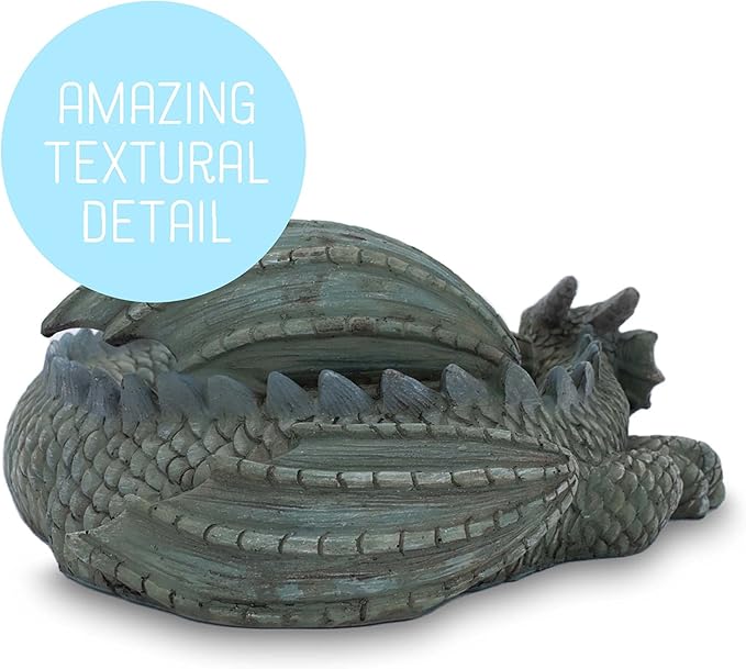 NAT & Jules Small Sleeping Dragon Moss Finish 10 inch Resin Garden Sculpture