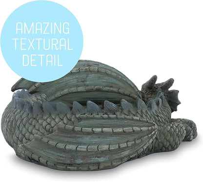 NAT & Jules Small Sleeping Dragon Moss Finish 10 inch Resin Garden Sculpture