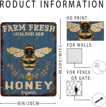 snowsun Metal Signs Farm Fresh Local Pure Raw Honey Funny Tin Sign Vintage Aluminum Sign Wall Decor for Living Room Bedroom Garden Yard Bar Cafe 8×12 Inches