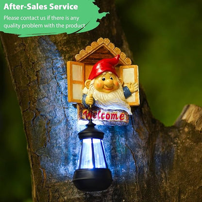 Goodeco Gnome Tree Hugger with Solar Lantern - Garden Gnome for Outside Decor,Tree Face Garden Statue,Gift idea 5.5x10.6 inch