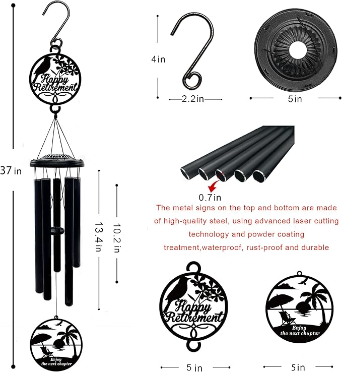 37'' Retirement Gifts Wind Chimes for Woman Men,Happy Retirement Gifts for Coworker Colleague Boss Teachers Nurses Friends,Retirement Decorations