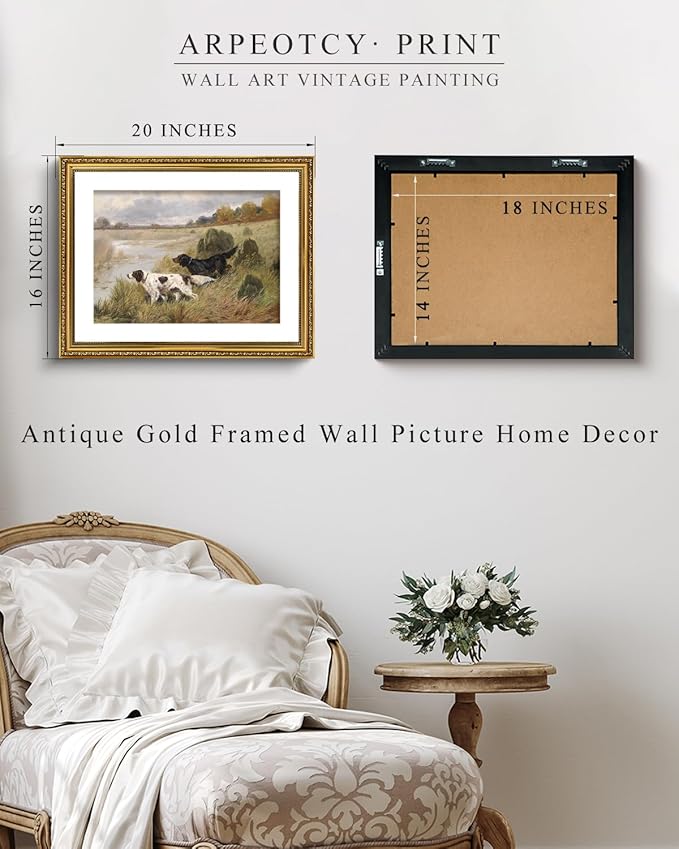 ARPEOTCY Vintage Gold Framed Large Wall Art, Retro River Landscape Paintings, Canvas Prints Artwork with Antique Frame, Victorian Wall Picture Decor for Room Gallery Living Room, 16x20 inch