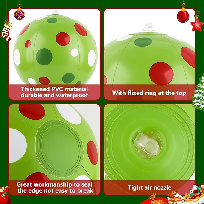 Christmas Inflatable Outdoor Decorations Christmas Balls Blow Ups Decorations Set of 8 PVC Colorful Green Red White Xmas Yard Decor Hanging Ornaments for Party Indoor Outdoor Garden Lawn Decor