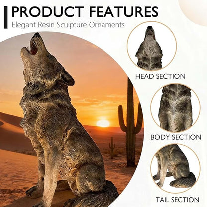 29.72" H x 17.91" L Large Howling Wolf Statue for Garden, Outdoor Sculpture, Animal Decor for Yard Porch Entryway Patio Living Room (Large, Howling Wolf)