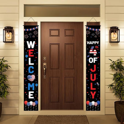 BlissYard 4th of July Themed Decorations 2Pcs Patriotic Decor Door Banner USA Banners Hanging Porch Signs for Independence Memorial Veterans Labor Day for Front Yard Indoor Outdoor Supplies