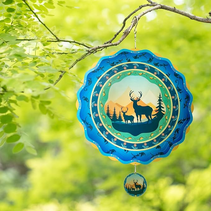 12 inch Stainless Steel Elks Wind Spinner for Outdoor Garden Yard Patio Window Decor, 3D Light Catcher Hanging Metal Wind Sculpture, Kinetic Deer Gift for Women Mom Grandma Wife Men Holidays