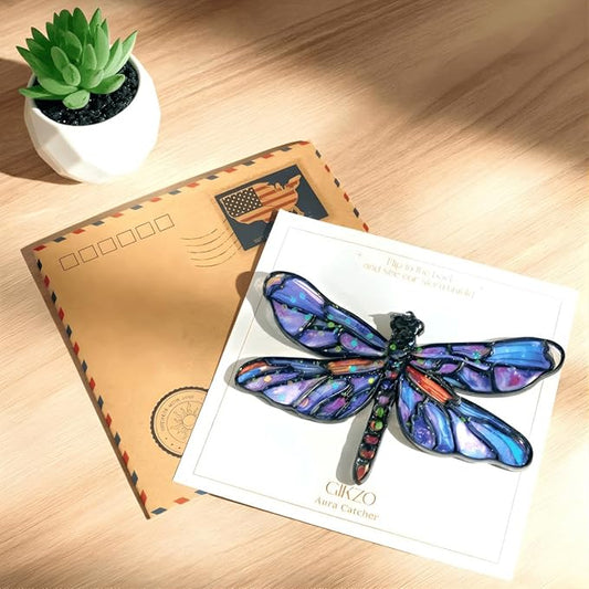 Dragonfly Handmade Resin Suncatchers, Artisan Boho Sun Catcher Stained Glass Effect Dragon Fly Window Hanging Garden Decor, Gift for Mother's Day Mom Grandma Wife Women