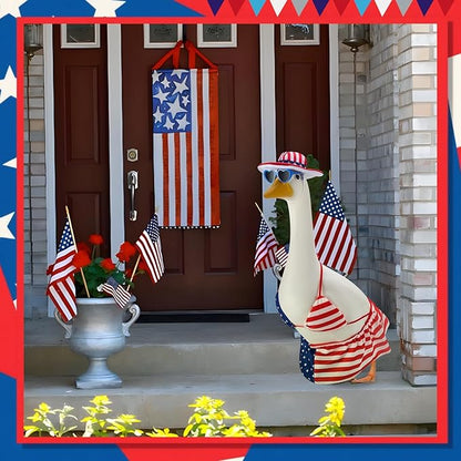 Patriotic Porch Goose Outfits for 23 Inch Lawn Statue, 4th of July Hawaiian Bikini Costume for Plastic/Cement Statue, Summer Sculpture Clothes for Garden Patio USA 250th Anniversary Decoration