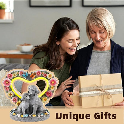 Solar Garden Statue - Heartwarming Dog Mom & Puppy Figurine with Glowing Heart - Outdoor Decor for Patio, Lawn, Yard, Porch - Housewarming, Birthday, Christmas, for Mom Women Grandma