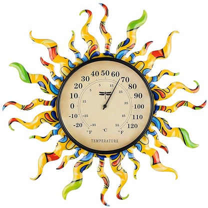 pealstar Large Outdoor Thermometer Waterproof Wall Thermometer Decorative Metal Sun Outdoor Thermometers for Patio Garden Yard Living Room Decor