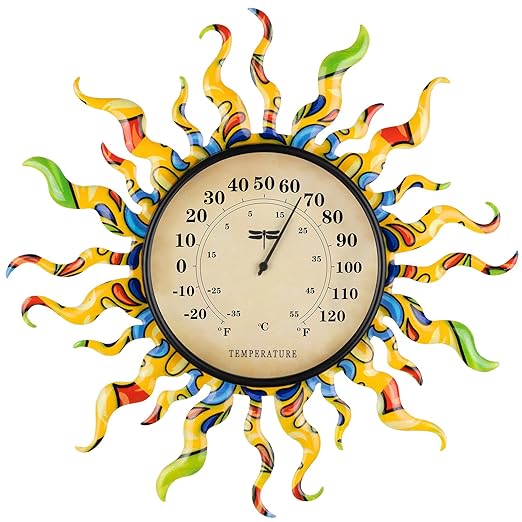 pealstar Large Outdoor Thermometer Waterproof Wall Thermometer Decorative Metal Sun Outdoor Thermometers for Patio Garden Yard Living Room Decor