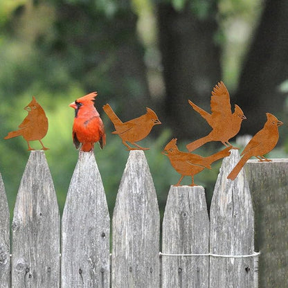 Bnesi 5PCS Metal Cardinal Garden Decor Set Yard Art Bird Decor for Garden Decor Outdoor Ornaments as Fence Decorations Outdoor Ideal for Spring Yard Decor and Farmhouse Statues (Cardinal Bird)