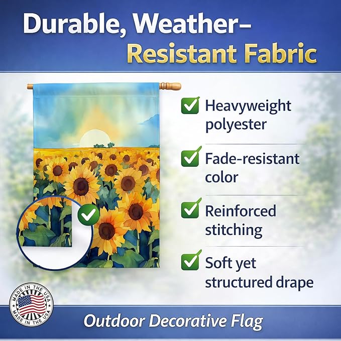 Caroline's Treasures Kansas Sunflowers in Watercolor House Flag Large Porch Sleeve Pole Decorative Outside Yard Banner Artwork Wall Hanging, Polyester, House Size, Multicolor