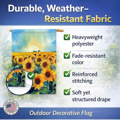 Caroline's Treasures Kansas Sunflowers in Watercolor House Flag Large Porch Sleeve Pole Decorative Outside Yard Banner Artwork Wall Hanging, Polyester, House Size, Multicolor