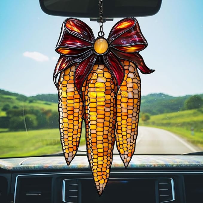 Farmhouse Corn Celebration Acrylic Suncatcher Stained Glass Effect Window Car Hanging Christmas Ornament Indoor Outdoor Decor Garden Sun Catcher Panel for Thanksgiving Lover for Women Mom Grandma