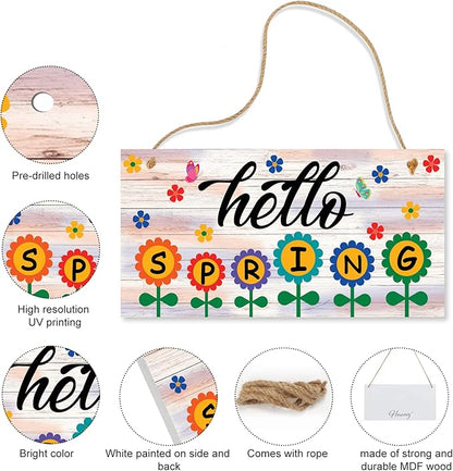 Hello Spring Sign – Hanging Farmhouse Wall Decor for Front Door, Kitchen, Living Room, Patio – Butterfly Indoor & Outdoor Holiday Decoration – House Warming Gifts New Home (Hello Spring 02)