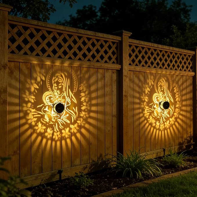 Easter Decorations Outdoor Nativity Solar Fence Lights - The Virgin &The Child Pattern Metal Wall Deck Light Decorative Table Lamp for Patio porch Backyard - Easter Religious Dercor Gifts for Women
