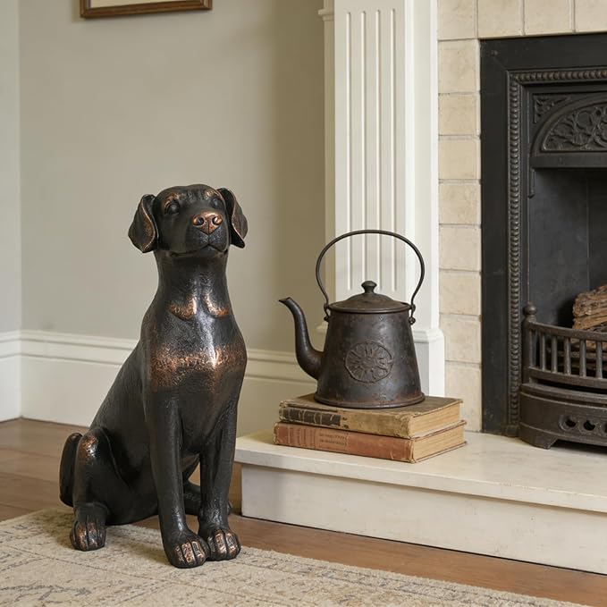 Cynkeyee Outdoor Garden Dog Statue - 16 Inch Resin Sitting Labrador Sculpture, Decorative Figurine for Patio, Lawn, Yard, Porch (Black)