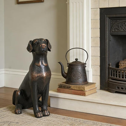 Cynkeyee Outdoor Garden Dog Statue - 16 Inch Resin Sitting Labrador Sculpture, Decorative Figurine for Patio, Lawn, Yard, Porch (Black)