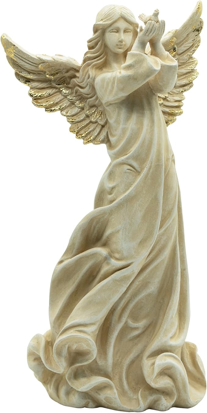 Angel Garden Statue, 16.1 inch Decorative Figurine, White Indoor Outdoor Decor for Patio, Lawn, Cemetery