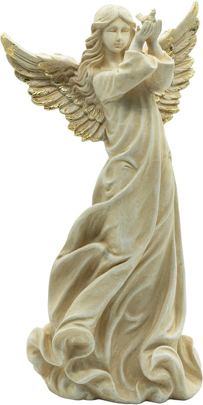 Angel Garden Statue, 16.1 inch Decorative Figurine, White Indoor Outdoor Decor for Patio, Lawn, Cemetery