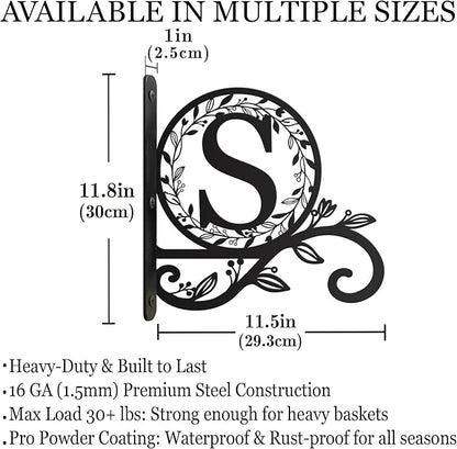 Metal Initial Letter S Plant Hanger Bracket, Decorative Wall Mount Hanging Plant Hook, Monogram Floral Leaf Garden Decor for Hanging Baskets, Bird Feeders, Lanterns, Wind Chimes