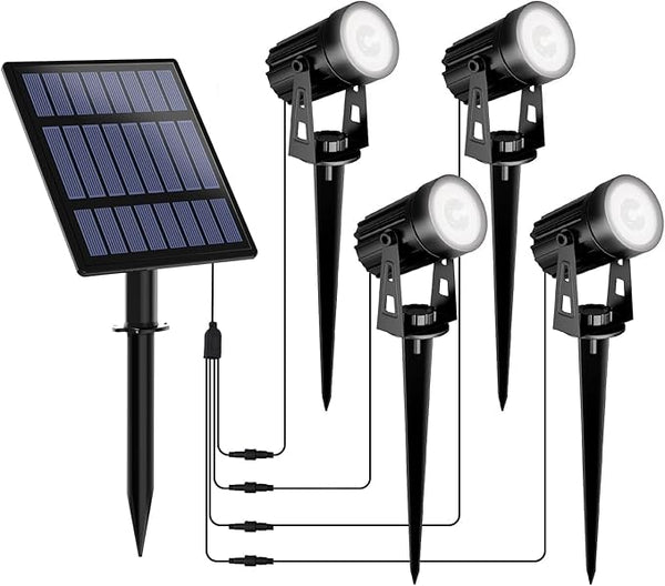 T-SUNUS Christmas Solar Garden Spotlight White Outdoor, 4-in-1 Spot Lights 6000K IP65 Waterproof 9.8ft Cable 5W Separated Panel, Auto On/Off Spotlights for Tree Yard Driveway Pathway Pond Halloween